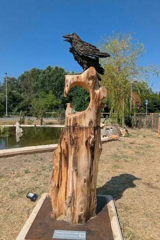 Il croasse le secret de la Création - sculpture à la tronçonneuse - cyprès