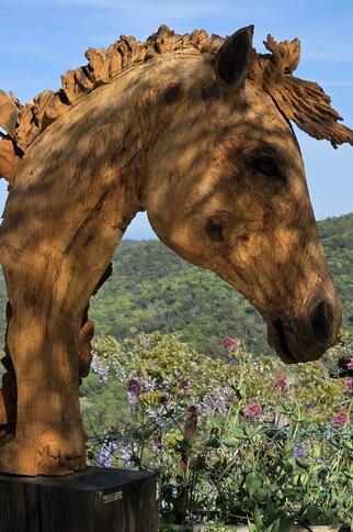 Sculpture d'une tête de cheval dans le cadre de l'exposition monumentale Sylvain  Dautremay : « Je rêve juste de liberté » à Gassin