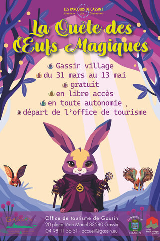 Affiche du jeu parcours de Gassin de Pâques 2024 - - La Quête des Œufs Magiques avec l'héroïne Lumibelle