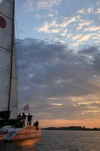 Catamaran sunset evening from Cogolin
